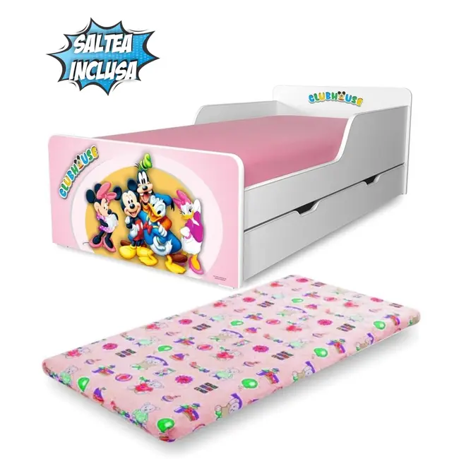 Pat copii Clubhouse F 2-12 ani cu sertar si Saltea cu lana SafeNest inclusa - PC-P-MK-SRT-CHF-80