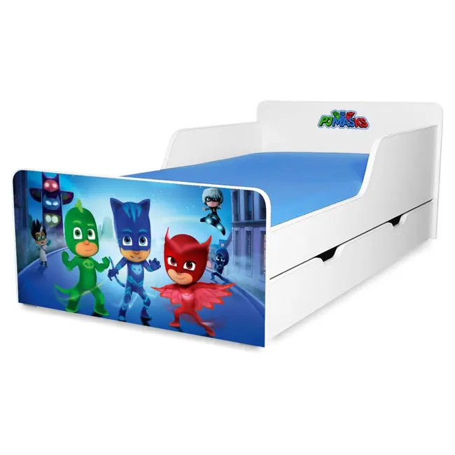 Patut de Copii Start Eroi in Pijamale destinat copiilor de la varsta de 2 pana la 12 ani, cu sertar, fara saltea inclusa- PC-P-SPM-PJM-80