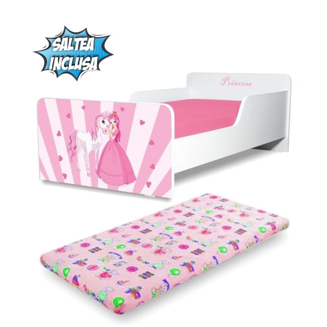 Patut Creativ Princess Pony Fete 2-8 Ani, Cu Saltea Cu Lana 140x70x6 Cm Inclusa - ASC-mok-prp-70