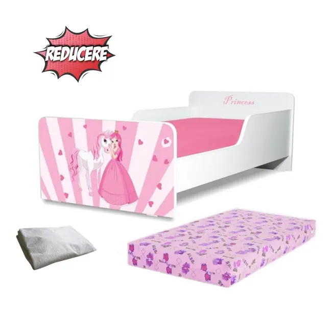 Pachet Promo Pat fete 2-8 ani Start Princess Pony, saltea SmartNest cu lana si husa impermeabila- PC-PCH-PRO-STR-PRP-70
