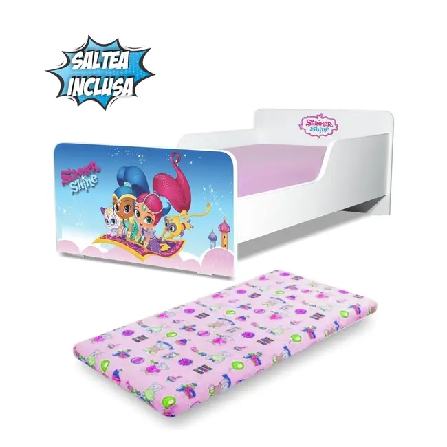 Pat copii Shimmer & Shine 2-12 ani cu saltea din lana inclusa - PC-P-MOK-SHI-80