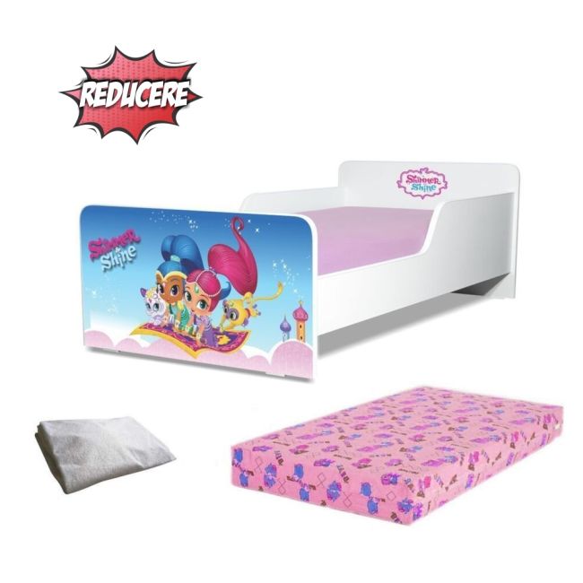Pat Copii Shimmer & Shine  2-12 Ani + Saltea Cu Lana 160x80x12 Cm + Husa Impermeabila- ASC-ch-pro-str-shi-80