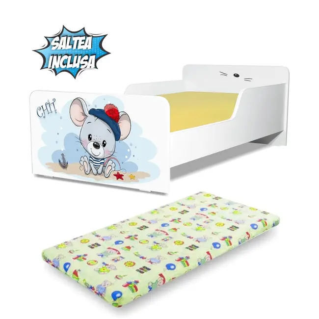 Pat pentru copii Start Chit 2-8 ani, cu saltea din lana 140x70 inclusa - PC-P-MOK-CHIT-70