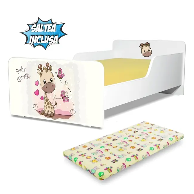 Pat Copii Start Girafa 2-12 ani, cu saltea din lana inclusa 160x80- PC-P-MOK-GIR-80