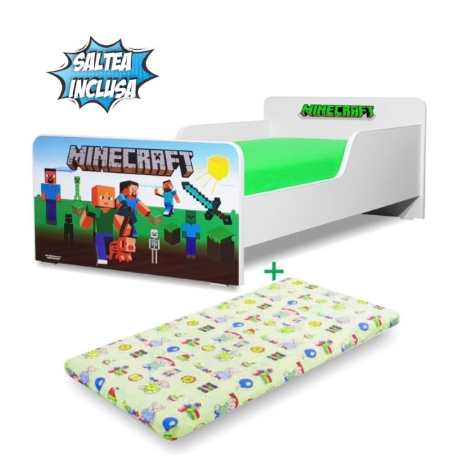Pat Copii Creativ Minecraft 2-12 Ani Cu Saltea Cu Lana Inclusa - Asc-mok-str-mcf-80