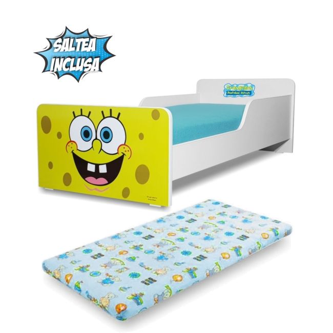 Pat Copii Creativ Sponge Bob 2-12 Ani Cu Saltea Inclusa - ASC-mok-spg-80
