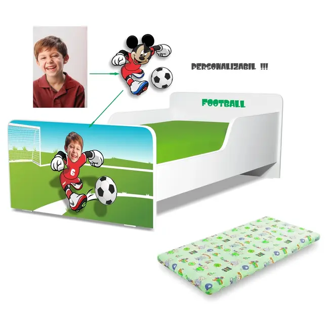 Pat baieti Personalizabil Academia de Fotbal 2-12 ani cu saltea SafeNest 160x80 cu lana PC-P-STR-MK-ACA-80