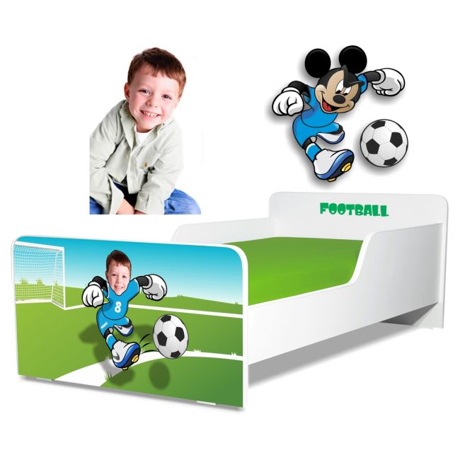 Pat baieti Personalizabil Academia de Fotbal 2-12 ani cu saltea SafeNest 160x80 cu lana PC-P-STR-MK-ACA-80