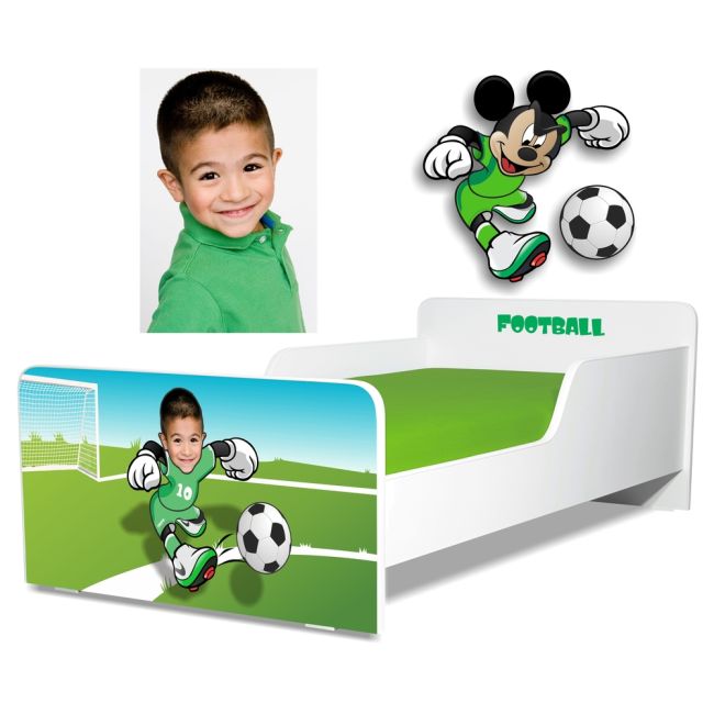 Pat baieti Personalizabil Academia de Fotbal 2-12 ani cu saltea SafeNest 160x80 cu lana PC-P-STR-MK-ACA-80