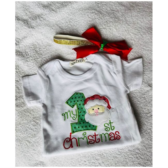 Body cu maneca scurta si fustita tutu rosu cu verde - primul meu craciun (marime disponibila: 9-12 luni (marimea 20 incaltaminte)) id-14.9-12 luni