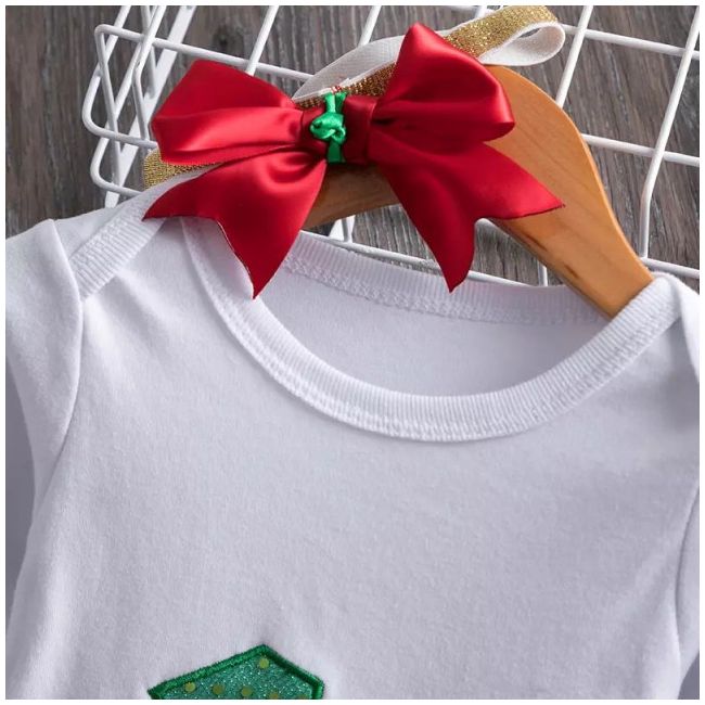 Body cu maneca scurta si fustita tutu rosu cu verde - primul meu craciun (marime disponibila: 9-12 luni (marimea 20 incaltaminte)) id-14.9-12 luni