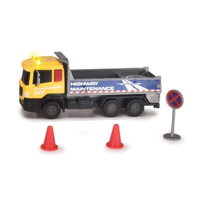 DICKIE ECHIPA DE UTILAJE CAMION CU SEMNE DE CIRCULATIE 17CM VIV203742012_CAMION