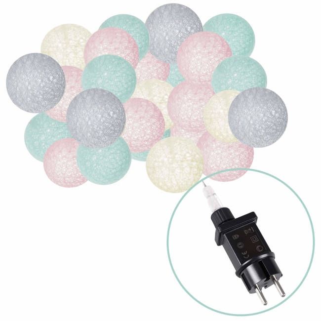 Ghirlanda luminoasa cu 20 globuri textile cu led springos roz/turcoaz lvtkcl0152