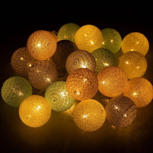 Ghirlanda luminoasa cu 20 globuri textile cu led springos roz/turcoaz lvtkcl0152