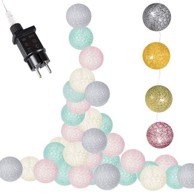 Ghirlanda luminoasa cu 20 globuri textile cu led springos roz/turcoaz lvtkcl0152