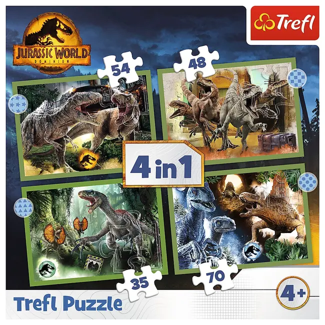 PUZZLE TREFL JURASSIC WORLD 4IN1 IN LUMEA DINOZAURILOR VIV34607