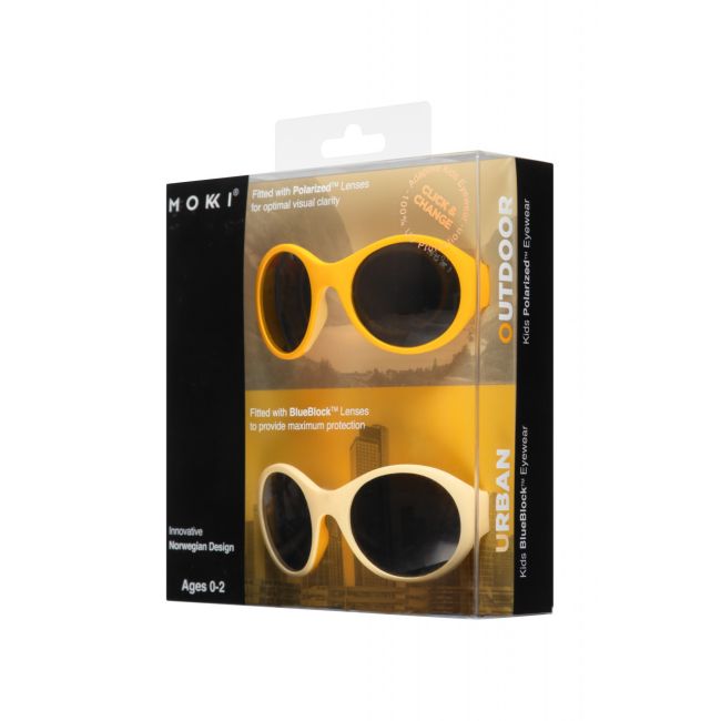 Set 2 ochelari copii Click & Change, galben, 0-2 ani, Mokki JEMmokki-MO8003