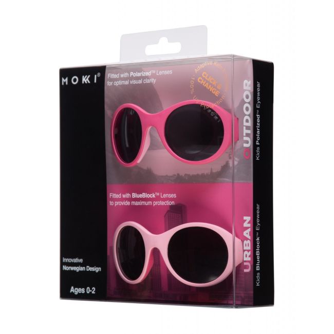 Set 2 ochelari copii Click & Change, roz, 0-2 ani, Mokki JEMmokki-MO8001