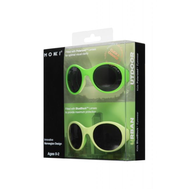 Set 2 ochelari copii Click & Change, verde, 0-2 ani, Mokki JEMmokki-MO8004