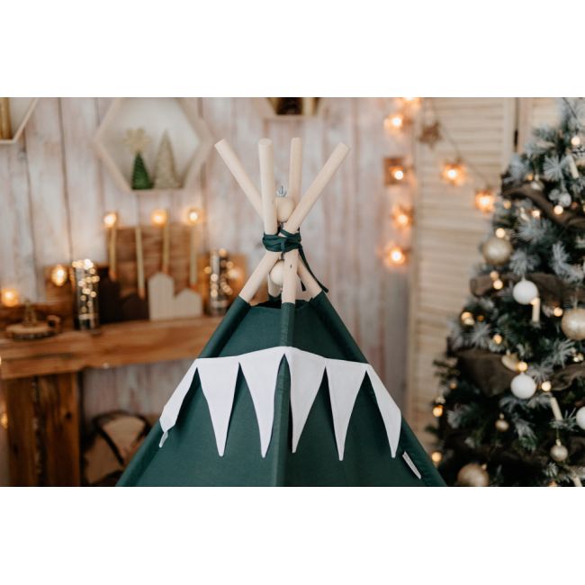 Set Cort de joaca, teepee, Dark Green, 120x120x150 cm, salteluta, ghirlanda, 2 pernite si kit fixare MRD8245