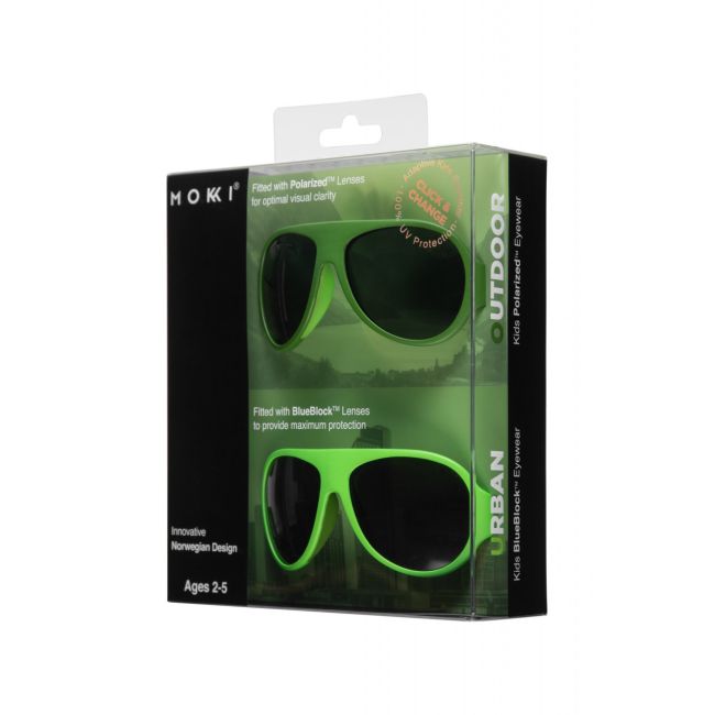 Set de 2 ochelari copii Click & Change, verde, 2-5 ani, Mokki JEMmokki-MO8007