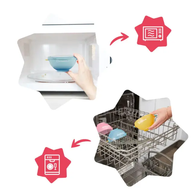 set 3 boluri colorate pentru mancare, cu suport inclus bbbb005108