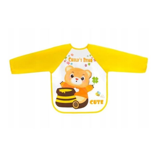 Bocioland - Baveta impermeabila, Cu maneci lungi, Dimensiune 40x35 cm, Teddy Bear BYNBOC0560