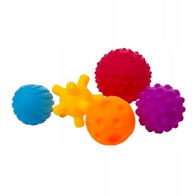 Bocioland - Set mingi senzoriale colorate, Pentru bebelusi, 5 piese BYNBL036