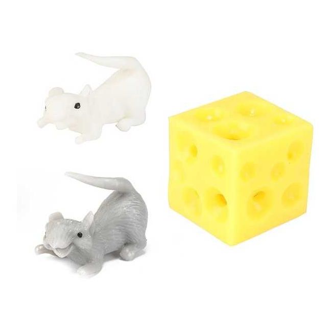 Jucarie antistres Cascaval cu 2 soriceii elastici, 5 cm Toi-Toys TT35098A BBJTT35098A_Initiala