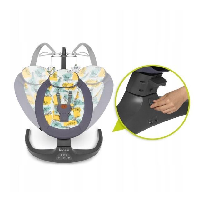 Lionelo - Balansoar si sezlong copii, Ralf, 2 in 1, Electric, Cu telecomanda si cablu USB, Cu miscare laterala de balansare si 5 niveluri diferite de viteza, Cu 12 melodii, Gri BYNLO-RALF_GREY_CONCRETE