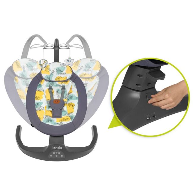 Lionelo - Balansoar si sezlong copii, Ralf, 2 in 1, Electric, Cu telecomanda si cablu USB, Cu miscare laterala de balansare si 5 niveluri diferite de viteza, Cu 12 melodii, Gri BYNLO-RALF_GREY_CONCRETE
