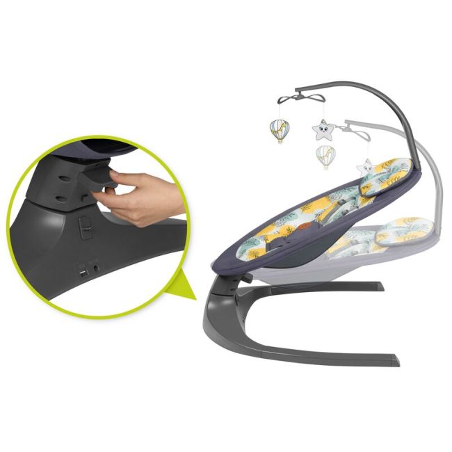 Lionelo - Balansoar si sezlong copii, Ralf, 2 in 1, Electric, Cu telecomanda si cablu USB, Cu miscare laterala de balansare si 5 niveluri diferite de viteza, Cu 12 melodii, Gri BYNLO-RALF_GREY_CONCRETE