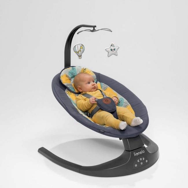 Lionelo - Balansoar si sezlong copii, Ralf, 2 in 1, Electric, Cu telecomanda si cablu USB, Cu miscare laterala de balansare si 5 niveluri diferite de viteza, Cu 12 melodii, Gri BYNLO-RALF_GREY_CONCRETE