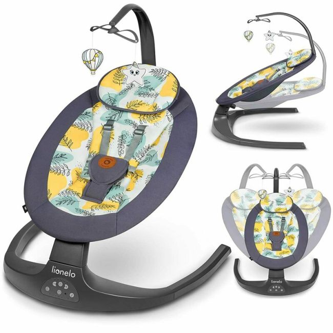 Lionelo - Balansoar si sezlong copii, Ralf, 2 in 1, Electric, Cu telecomanda si cablu USB, Cu miscare laterala de balansare si 5 niveluri diferite de viteza, Cu 12 melodii, Gri BYNLO-RALF_GREY_CONCRETE