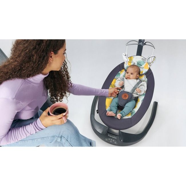 Lionelo - Balansoar si sezlong copii, Ralf, 2 in 1, Electric, Cu telecomanda si cablu USB, Cu miscare laterala de balansare si 5 niveluri diferite de viteza, Cu 12 melodii, Gri BYNLO-RALF_GREY_CONCRETE