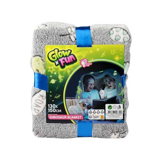 Paturica cu dinozauri fosforescenti,  130x150 cm Toi-Toys TT35562A BBJTT35562A_Gri