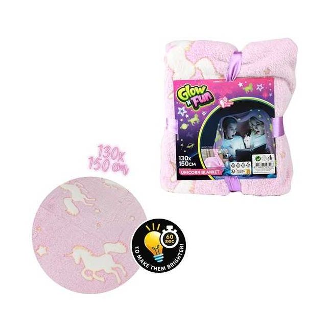 Paturica cu unicorni fosforescenti,  130x150 cm Toi-Toys TT35563A BBJTT35563A_Roz