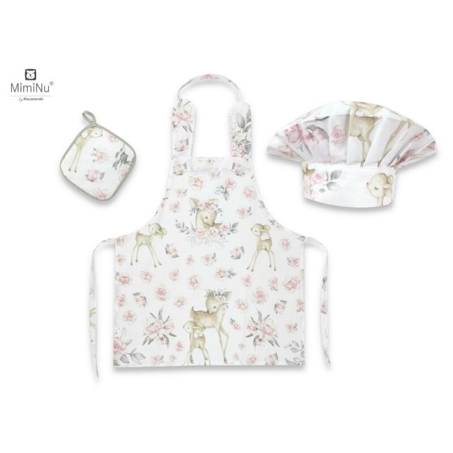 MimiNu - Set Micutul bucatar, Cu sort, o boneta si accesoriu pentru vase calde, Sweet Deer Pink BYN6426972017220