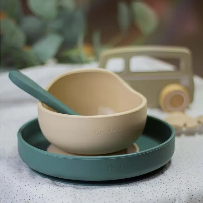 Petite&Mars - Bol din silicon fara BPA, Cu ventuza, TAKE&MATCH, 6 luni+, 350 ml, Verde Inchis BYN707817