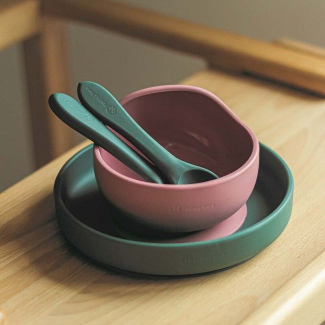 Petite&Mars - Bol din silicon fara BPA, Cu ventuza, TAKE&MATCH, 6 luni+, 350 ml, Verde Inchis BYN707817