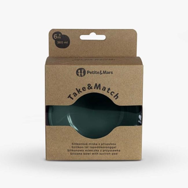 Petite&Mars - Bol din silicon fara BPA, Cu ventuza, TAKE&MATCH, 6 luni+, 350 ml, Verde Inchis BYN707817