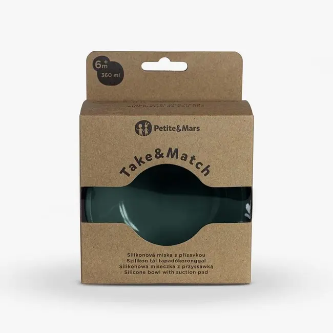 Petite&Mars - Bol din silicon fara BPA, Cu ventuza, TAKE&MATCH, 6 luni+, 350 ml, Verde Inchis BYN707817