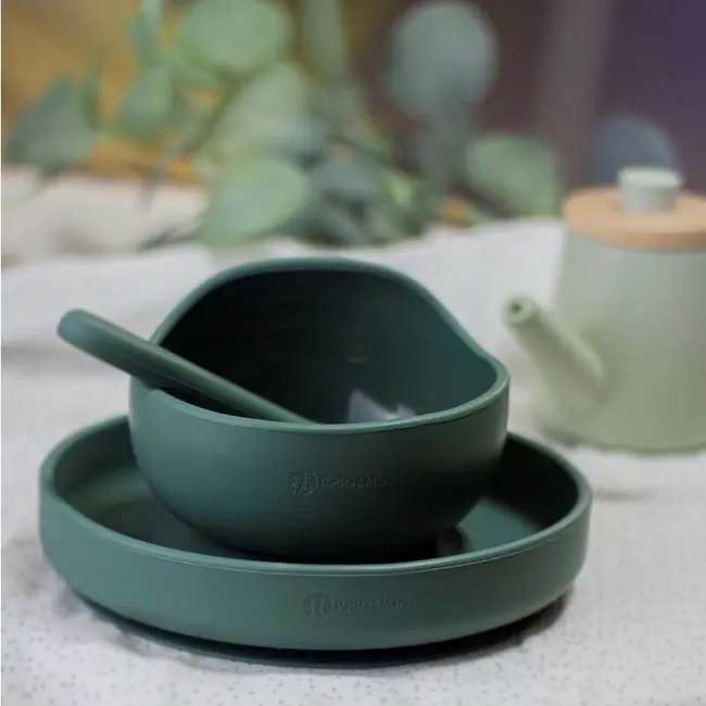 Petite&Mars - Bol din silicon fara BPA, Cu ventuza, TAKE&MATCH, 6 luni+, 350 ml, Verde Inchis BYN707817