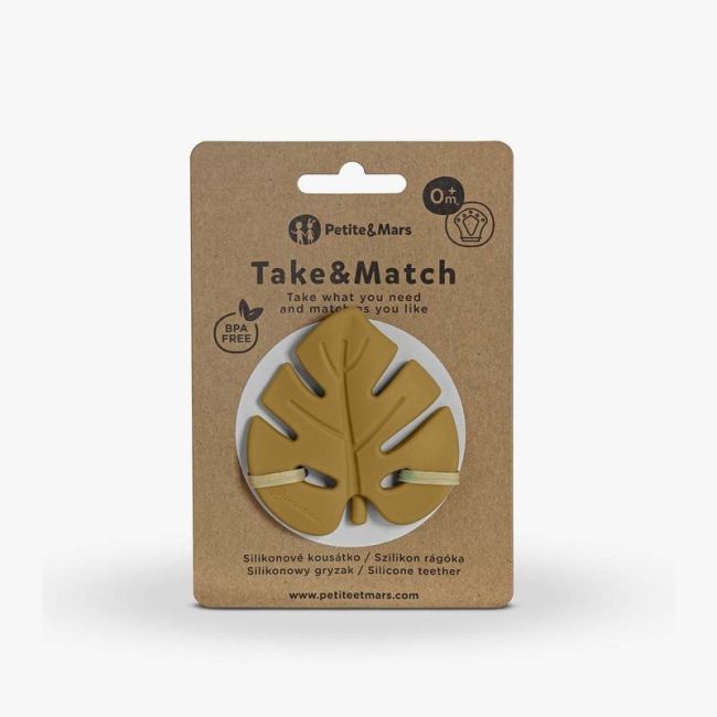 Petite&Mars - Jucarie de dentitie TAKE&MATCH, Din silicon, Fara BPA, Racire in frigider, Ocru BYN701819
