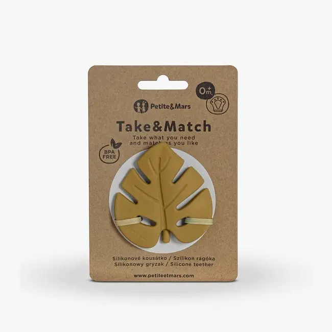 Petite&Mars - Jucarie de dentitie TAKE&MATCH, Din silicon, Fara BPA, Racire in frigider, Ocru BYN701819