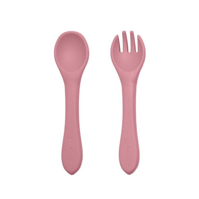 Petite&Mars - Set de hranire, Cu farfurie, Bol si tacamuri, Din silicon fara BFA, Roz BYNPachetMasaRoz_1