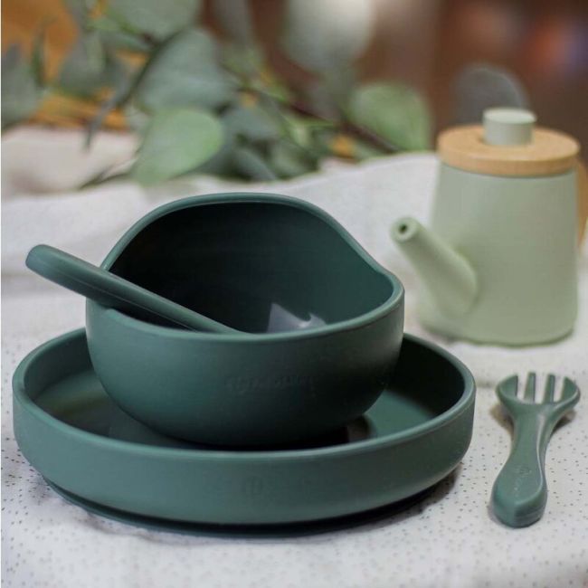Petite&Mars - Set tacamuri din silicon fara BPA, Take&Match, 6 luni+, Verde inchis BYN709817