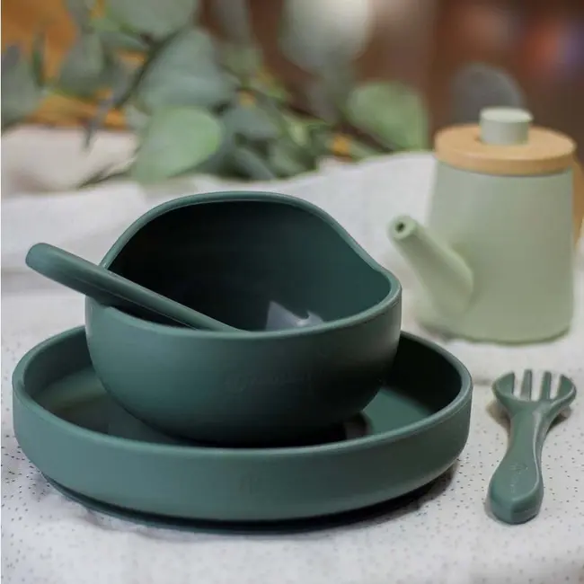 Petite&Mars - Set tacamuri din silicon fara BPA, Take&Match, 6 luni+, Verde inchis BYN709817