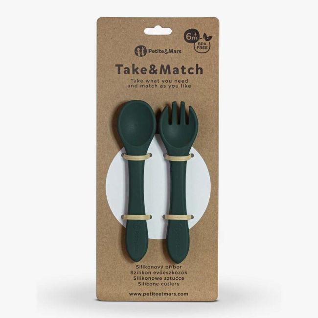 Petite&Mars - Set tacamuri din silicon fara BPA, Take&Match, 6 luni+, Verde inchis BYN709817