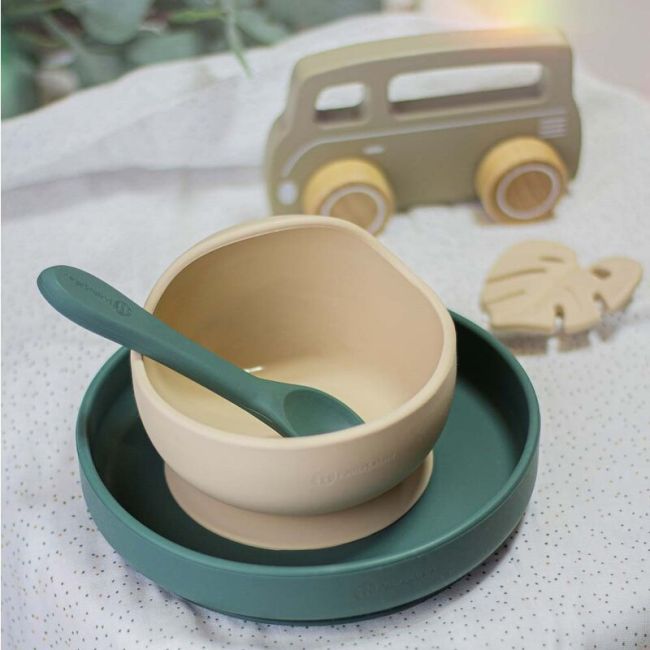 Petite&Mars - Set tacamuri din silicon fara BPA, Take&Match, 6 luni+, Verde inchis BYN709817